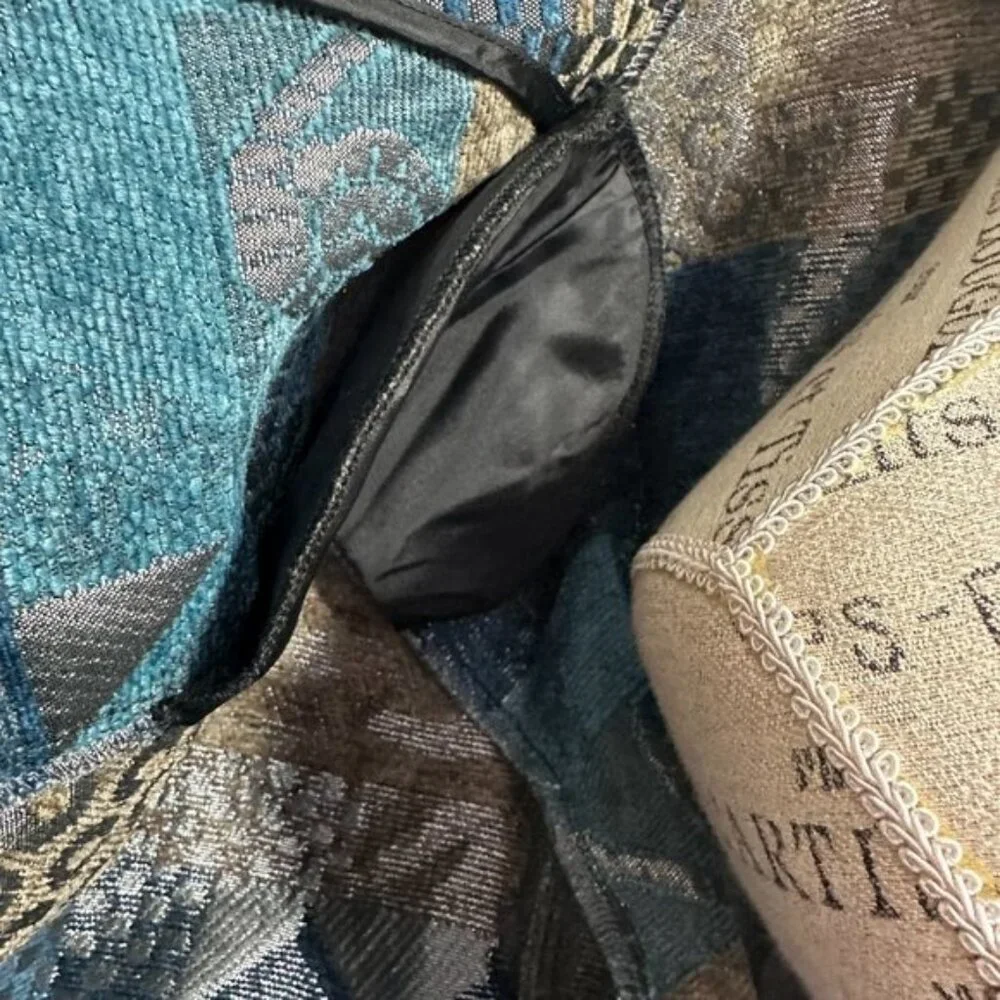 Vintage Tapestry Blue Black  Mandarin collar Full Zip jacket Abstract 2X - Picture 6 of 9